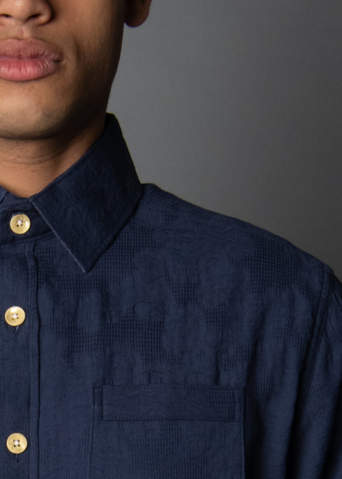 navy blue woven jacquard men's shirt