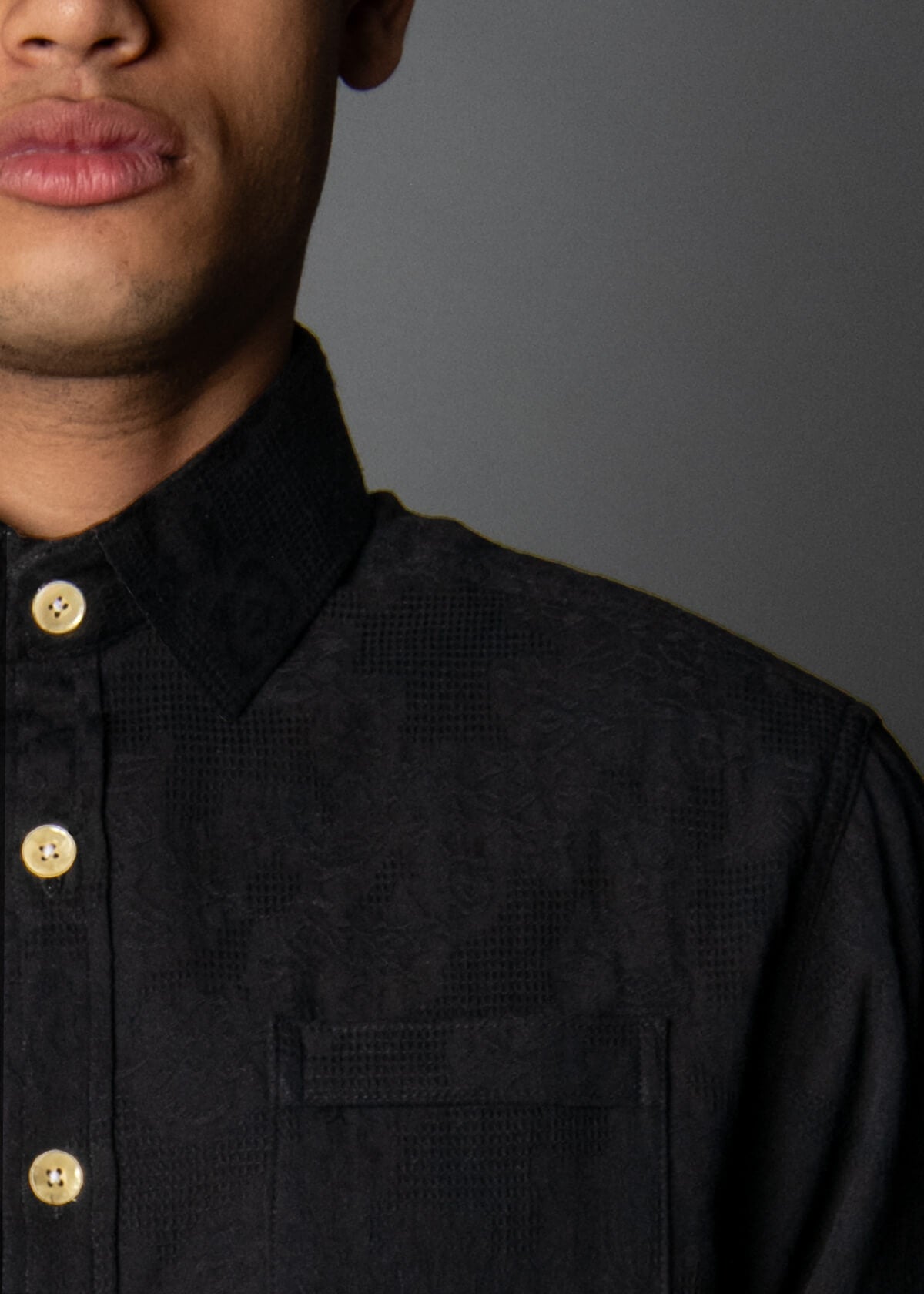 black woven jacquard men's shirt