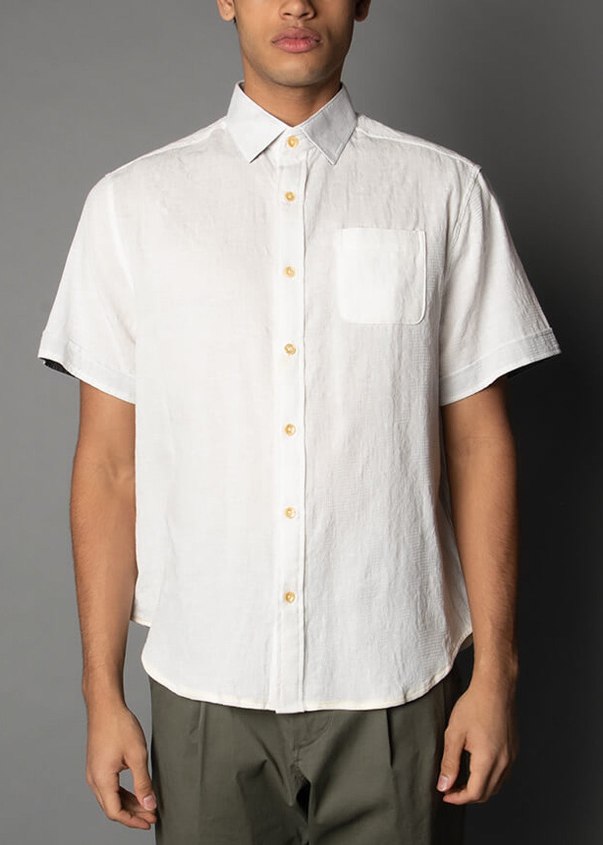 white relaxed fit jacquard fabric men's shirt