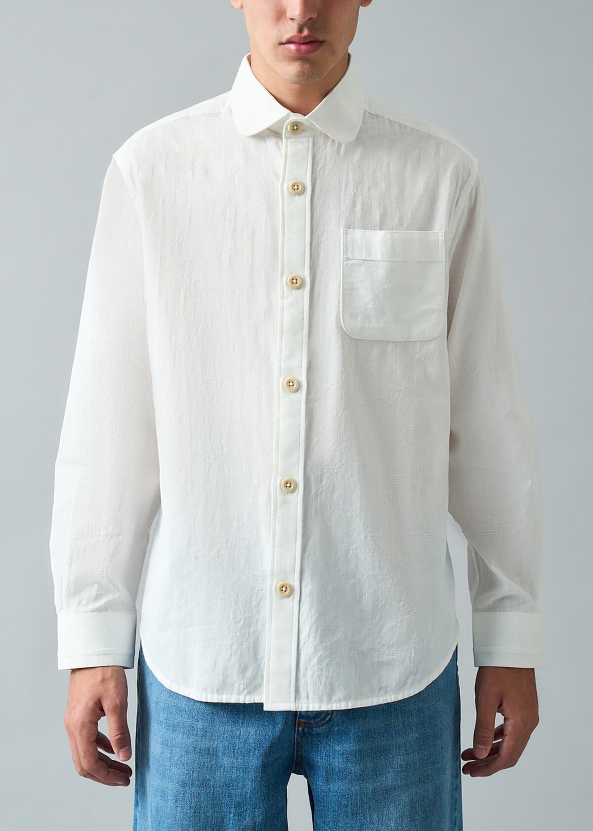 Jacquard Solid White Shirt