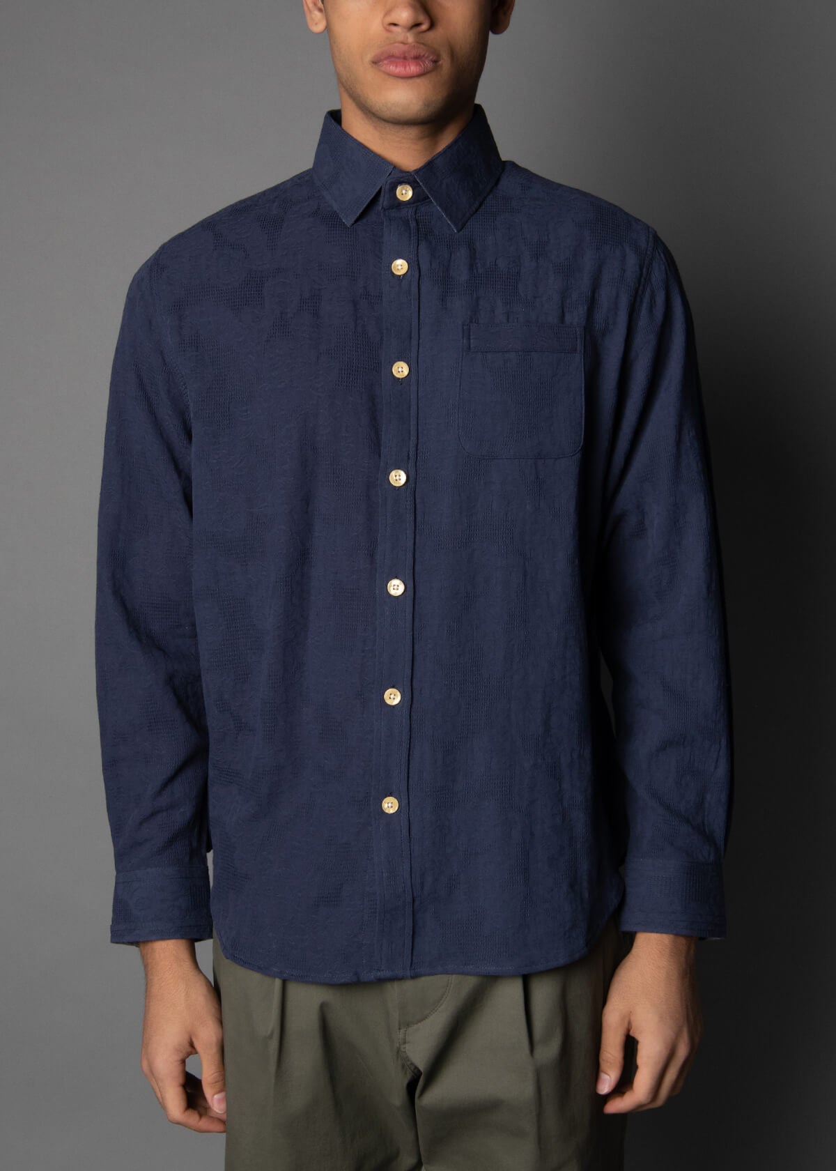 navy blue woven jacquard shirt for men