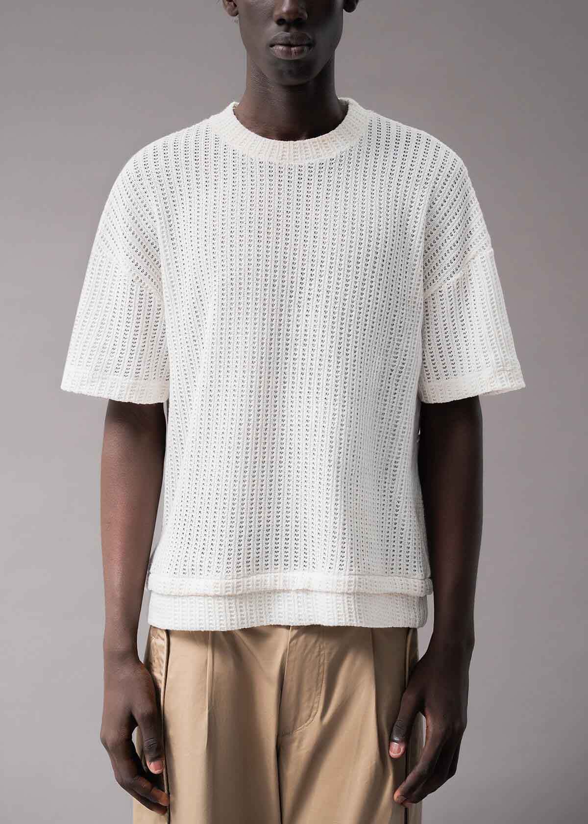 White Open Weave Crew