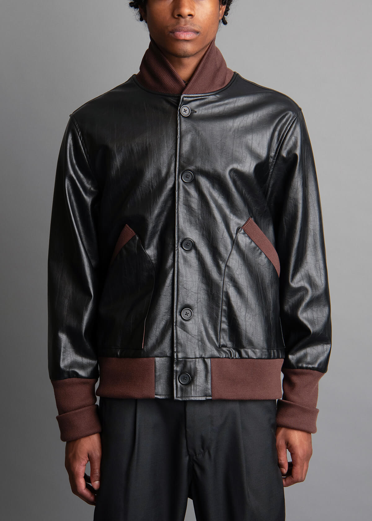 stylish mens vegan leather jacket in a black color