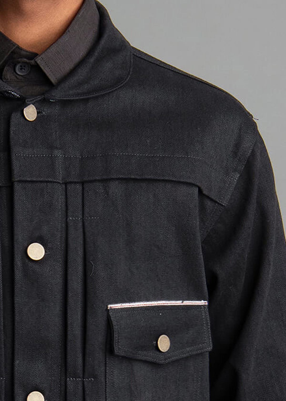 black denim jacket for men with two front pockets