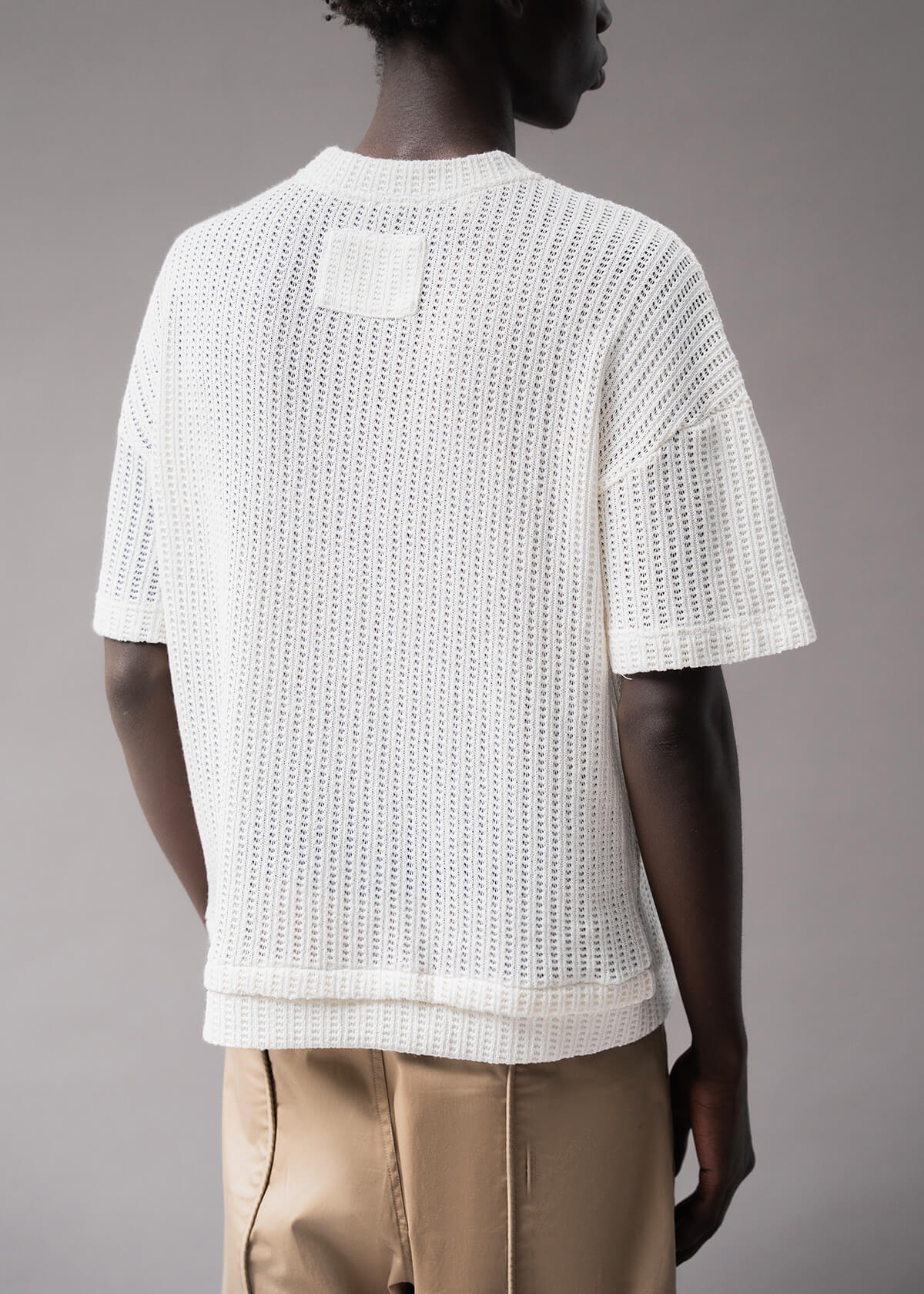 White Open Weave Crew